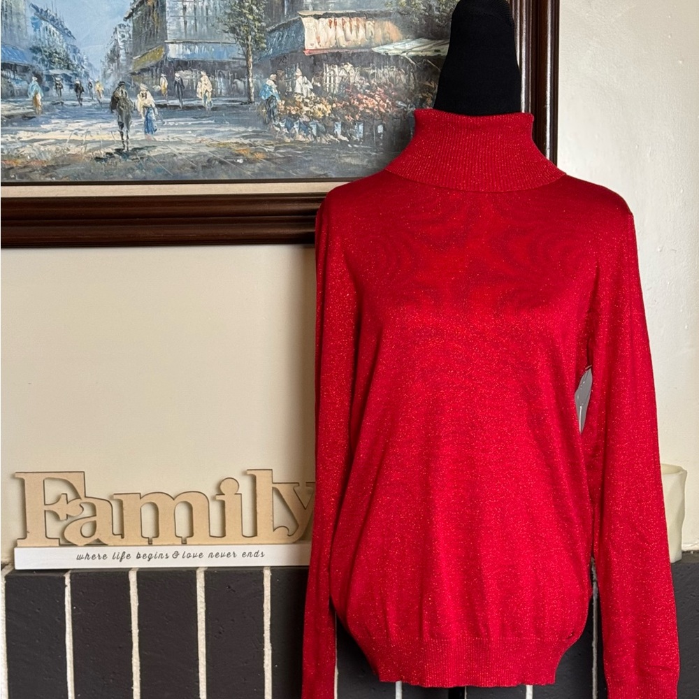 Calvin Klein Red Metallic Turtleneck Sweater BNWT